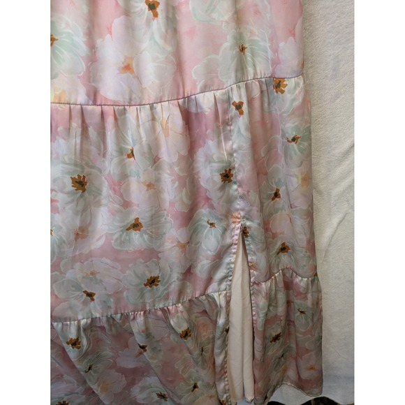 Logan Rae x ROOLEE Pink Floral Smocked Maxi Dress Puff Sleeve Tiered Size M - Picture 3 of 10